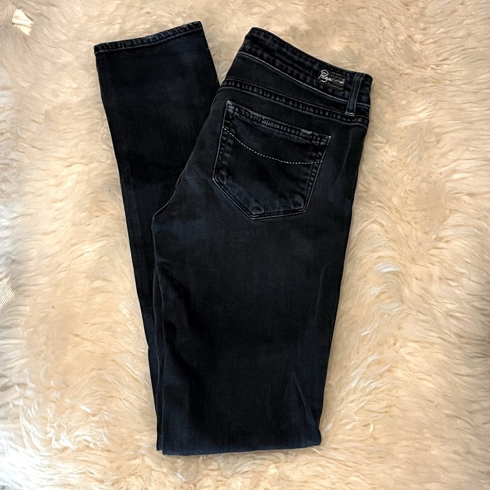 PAIGE Blue Heights Dark Black Straight Leg Long Jeans